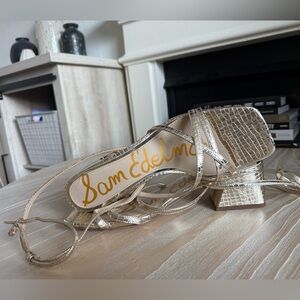 Sam Edelman|Metallic Gold Strappy Block Heels Sandals,open square toe,NWT in 11•